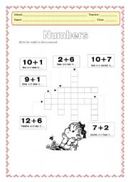 English Worksheet: Numbers Crossword