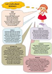 English Worksheet: Revision of MODALS - conversation