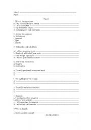 English worksheet: test- future tense