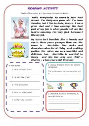 English Worksheet: READING ACTIVITY - A FRENCH CHEF