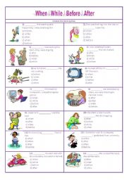 English Worksheet: when / while / before / after - multiple choice test