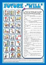 English Worksheet: FUTURE FORM WITH �WILL� - AFFIRMATIVE, NEGATIVE and INTERROGATIVE FORMS (+KEY) - FULLY EDITABLE