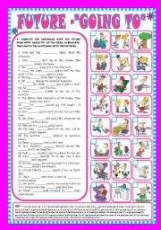 English Worksheet: FUTURE FORM WITH �GOING TO� - AFFIRMATIVE, NEGATIVE and INTERROGATIVE FORMS (+KEY) - FULLY EDITABLE