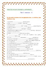 English Worksheet: Practise your gerund & infinitives PART 2 : exercises+keys