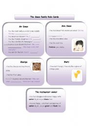 English Worksheet: ROLE-PLAY :AT THE RESTAURANT (FAMILY 2 ROLE CARDS)