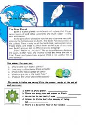 English Worksheet: The Blue Planet-reading comprehension