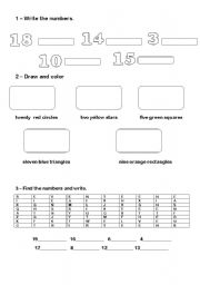 English Worksheet: Review -Numbers 1-20, colors and numbers