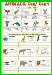English Worksheet: Can/Can´t. (Animals) - fully editable