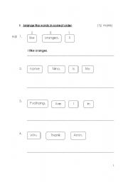 English Worksheet: test year one