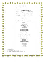 English Worksheet: WITH OR WITHOUT YOU