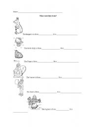 English worksheet: Where are they from?