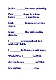 English worksheet: Fill the blanks with the verbs below - SIMPLE PAST / PAST SIMPLE