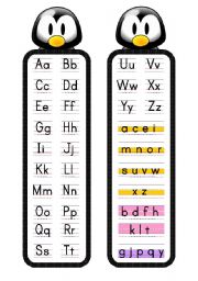 English Worksheet: Alphabet Bookmarks with size guidelines for young learners - 5 designs