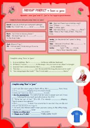 English Worksheet: Present perfect BEEN or GONE