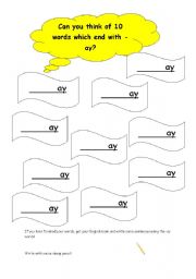 English Worksheet: words ending with -ay