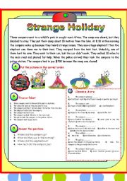 English Worksheet: Strange Holiday (B/W+Key)