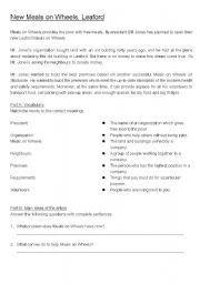 English Worksheet: Meals on Wheels (comprehension)