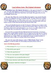 English Worksheet: Reading Practice: Lego Indiana Jones. Answer the questions about the text. Form the right questions for the given answer.