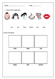 English worksheet: My head