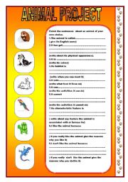 English Worksheet: Animal Project ( two pages)