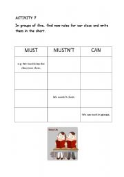 English worksheet: SCHOOL RULES ACTIVITY CHART