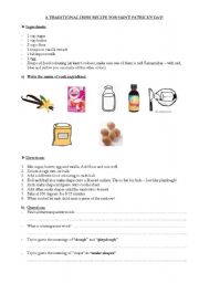 English worksheet: A traditional Irish recipe for Saint Patricks Day!