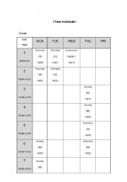 English Worksheet: time schedule