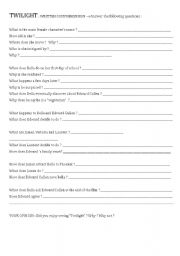 English Worksheet: TWILIGHT : Comprehension