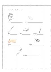 English Worksheet: school objects