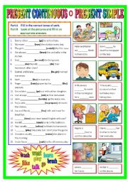 English Worksheet: Present Continuous and Present Simple (B/W & Keys)