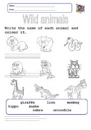 Wild animals - ESL worksheet by Naré