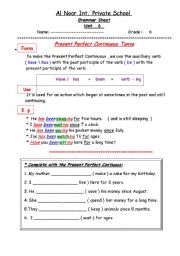 English worksheet: Present Perfect continuous with exercise 
