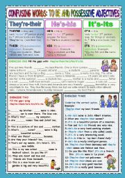 English Worksheet: CONFUSING WORDS - TO BE AND POSSESSIVE ADJECTIVES