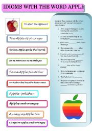 English Worksheet: IDIOMS WITH THE WORD APPLE