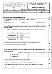 English Worksheet: mid-term test 3rd sec