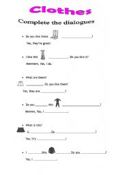 English Worksheet: dialogue using clothes