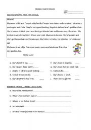 English Worksheet: reading comprehension