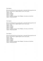 English Worksheet: Poetry Squares