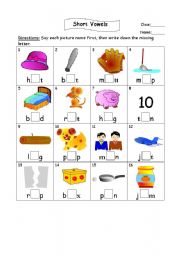 English Worksheet: short vowels