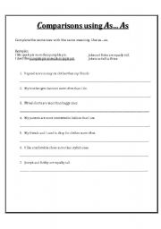 English Worksheet: Comparisons using as..as