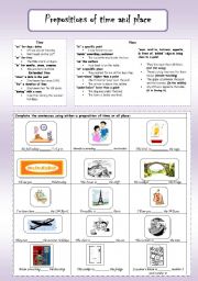 English Worksheet: Prepositions of Time & Place