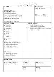 English Worksheet: Character Analysis