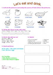 English Worksheet: Lets eat and drink