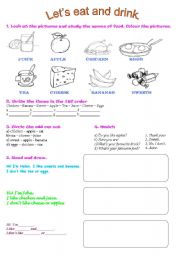 English Worksheet: Lets eat and drink