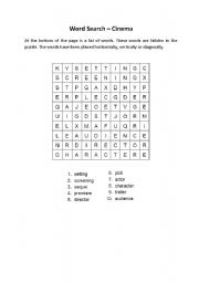English Worksheet: Cinema - word search
