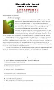 English Worksheet: Test on the topic alcoholism, degrees of adjectives and present perfect