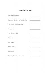 English Worksheet: Find someone who...