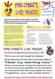 English Worksheet: The Chiefs Last Words (Sentence transformation game)