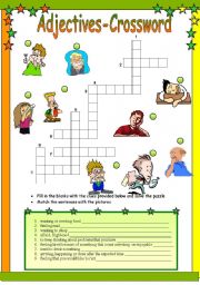 English Worksheet: ADJECTIVES-CROSSWORD (Ex:scared, worried, bored etc.)B&W+KEY included