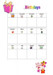 English worksheet: Birthday calendar